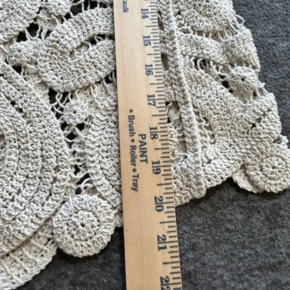 SOLITAIRE Crochet Lace Bell Sleeve Top Cream Knit Festival Boho Beach Hippie L - Picture 7 of 10